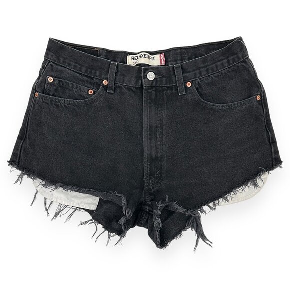 Levi's Pants - Vintage Levi's Levis 550 Relaxed Fit Black Frayed Raw Hem Denim Jean Shorts